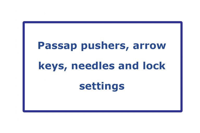 Passap pushers, arrow keys, needles and lock settings